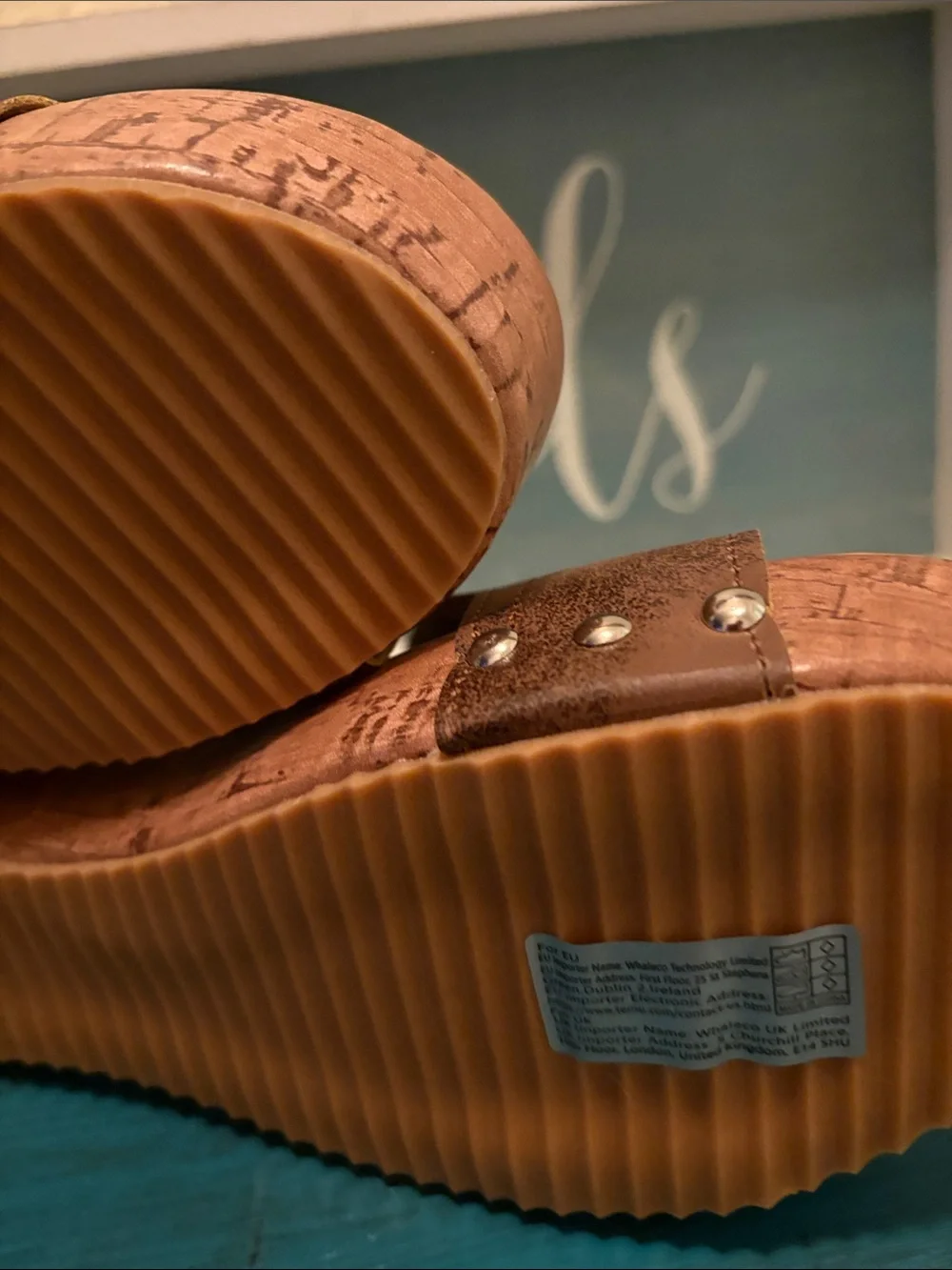 SHEIN Brown Faux-Cork Wedge Slide Sandals